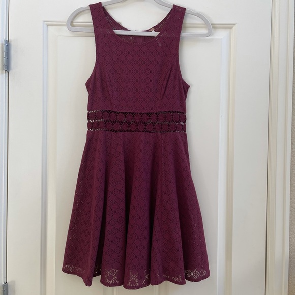 Free People burgundy lace mini skater dress - Picture 2 of 9